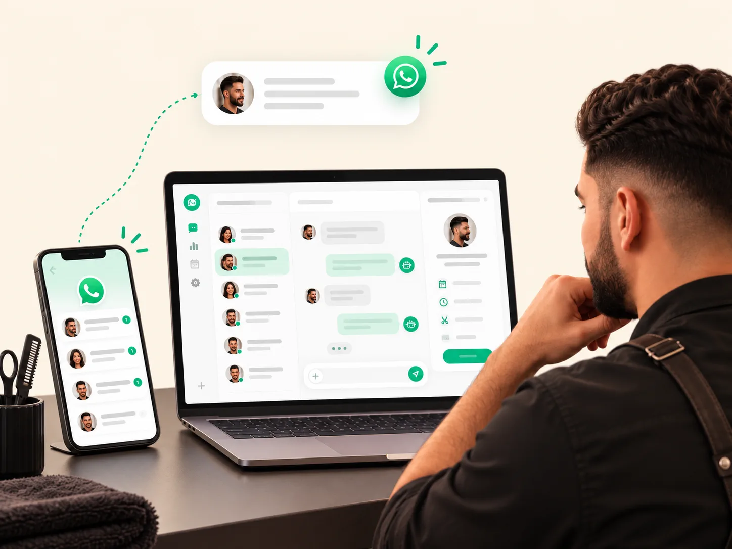 Profissional acompanhando conversas do WhatsApp pelo painel